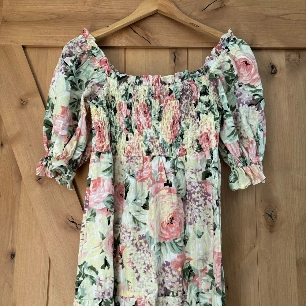 FAITHFULL THE BRAND De Christin Venissa Floral Print Midi Dress Size 4 Linen